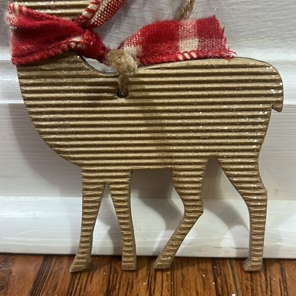 (2) Handmade Reindeer Snowman Christmas Ornaments Sparkly 4” x 6” Jingle Bells - Picture 4 of 14